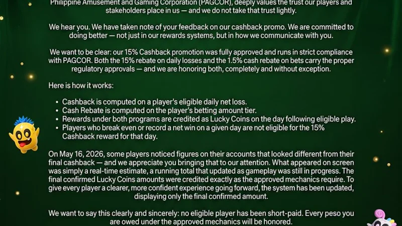 DREAMJILI Daily Cashback and Wagering Rebate Schedule